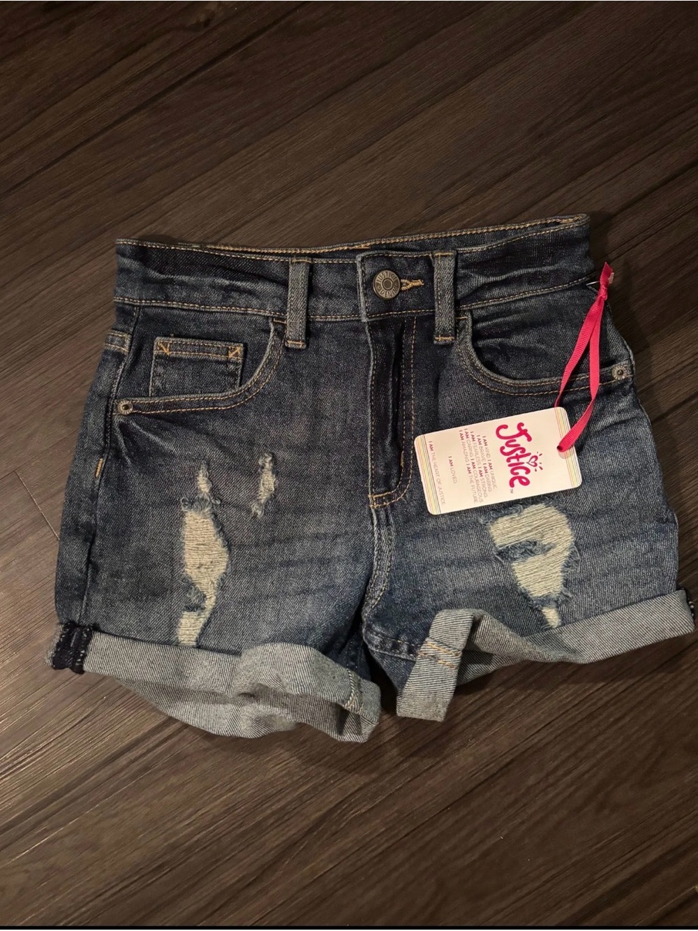 Justice Girls' Dark Blue Distressed Denim Roll-Cuff Shorts sz 10 new